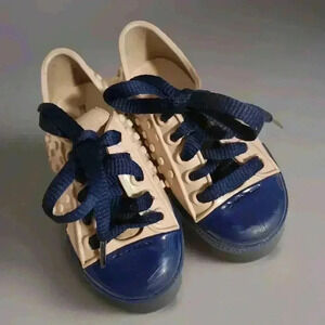 Mini Melissa Size 7c Polibolha Tan And Blue Rubber‎ Jelly Sneakers Summer Girls